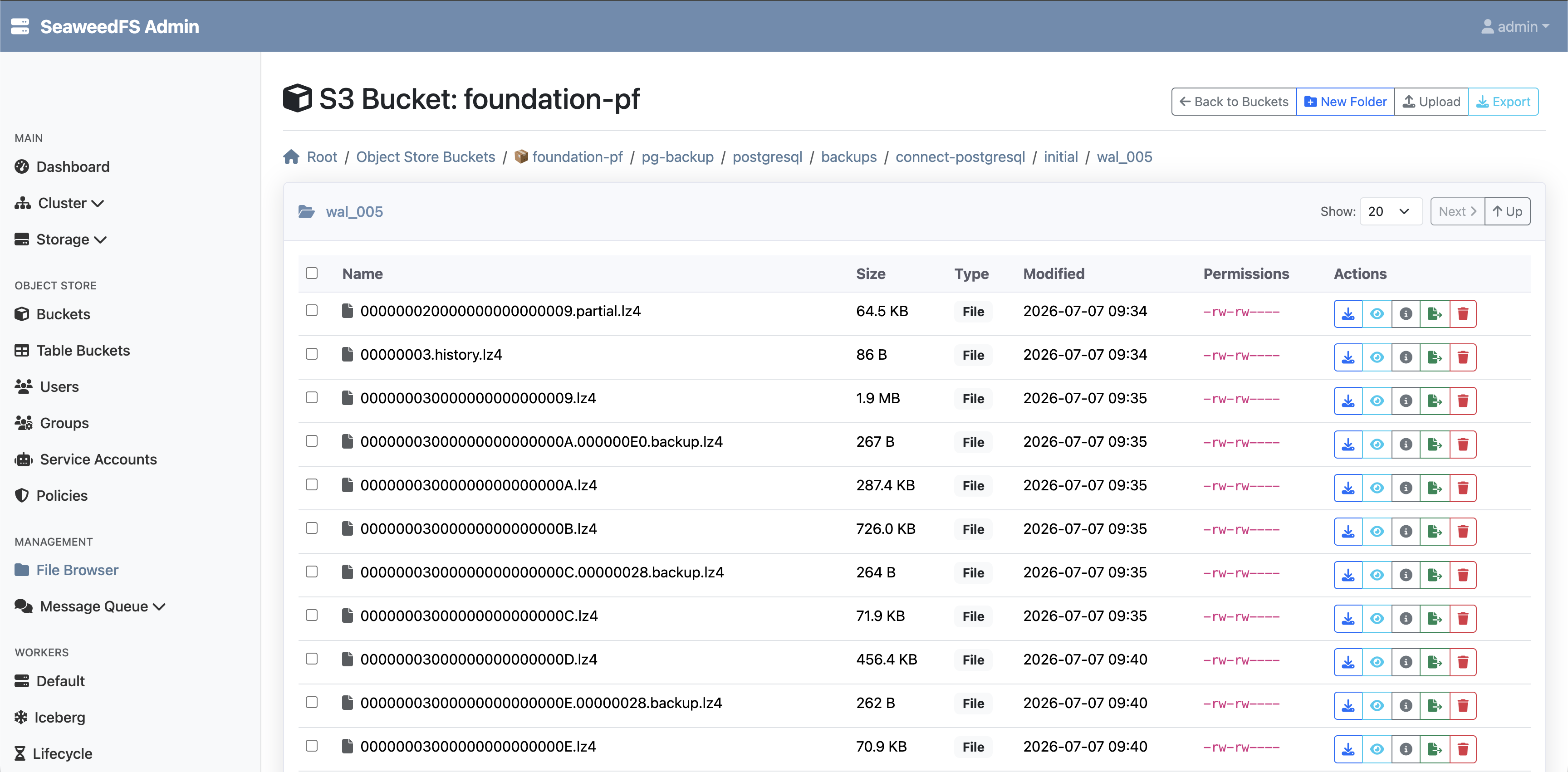 Object store PostgreSQL WAL-G backup (SeaweedFS example)